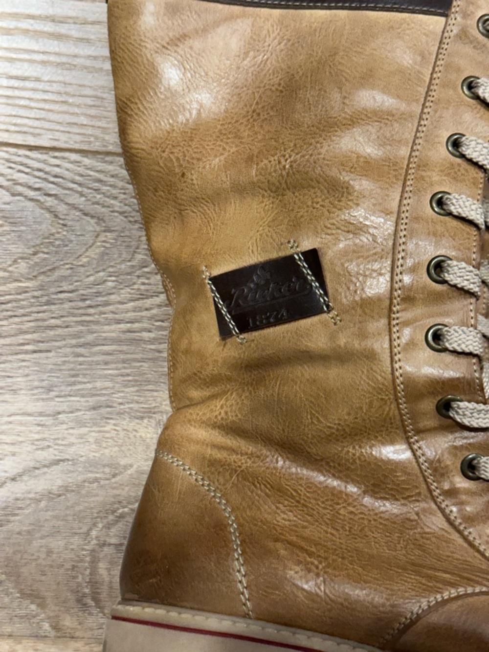 Rieker Tan Leather Lace-Up with grey Knit Cuff - Picture 4 of 7